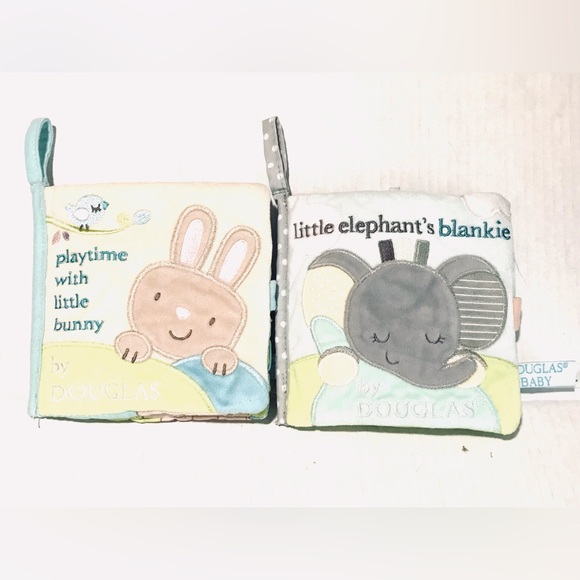 Douglas Baby Elephant/Bunny Sweet Animals Soft Crinkle Lovey Sensory Books Set-2 - Picture 1 of 11